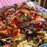 Okonomiyaki Yurichan - 肉玉そばトッピングイカ天大葉