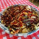 Okonomiyaki Yurichan - 肉玉そばトッピングイカ天大葉