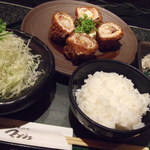 ヘレ肉と生ハム貝柱ロールフライ　定食