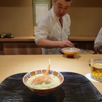 富小路 やま岸 - 蒸し蟹 蟹しゃぶ 芹の白味噌仕立て