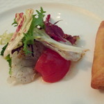 ベル･エポック - トラフグのサラダと白子、うにのフリット。