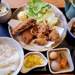 金華さば わらやき 寿司 金治 - 牛タンメンチとから揚げ定食