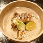 津の守坂 小柴 - 焼物：太刀魚塩焼き、蕾菜、蕗の薹味噌