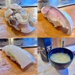 Takezushi - 追加　煮蛤　鯖　墨烏賊　ある意味名物のしじみ汁（上寿司に付いてきます）