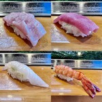 Takezushi - トロ　中トロ　鯛　海老　上寿司