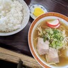 Takemi - ラーメン定食¥770→　丼飯、沢庵、ほうれん草浸し付き