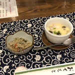 Shubou Izakaya Funaya - お通し（松前漬け、冷たい茶碗蒸し）