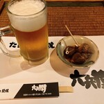Rokubee - 生ビール、お通し