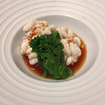 SUGALABO - 根室 鱈の白子 菜の花と紅芯大根で