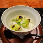 草庵 鍋島 - 山田錦のお粥 有明産白魚、空豆