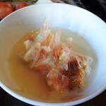 草庵 鍋島 - 朝食：嬉野の温泉湯豆腐、削り節、胡麻だれ