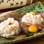 和牛 喰い切り 旬華秋冬 - 皇牛肩ロース焼きすき、白子のせ