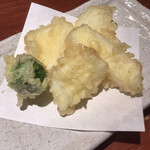 めしの助 - すみいか天(芽キャベツ天サービス)