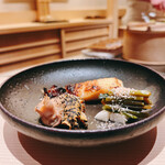 鮨 海界 - 磯かれい西京漬け、はわさび、長芋、つぶ貝