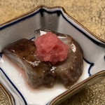 宮坂 - 八寸：海鼠と蕪おろし。お酒進みます。