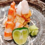 草庵 鍋島 - あん肝で和えた平戸の平目と天草の車海老は最高