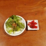 ハンバーグカレーに付いてくるミニサラダ、福新漬け