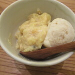 魚菜料理 縄屋 - クロモジアイスとイモのソース