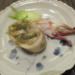 魚菜料理 縄屋 - ヤリイカの詰め物　中は牡蠣　地の野菜達