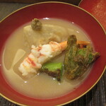 魚菜料理 縄屋 - 車エビ　海老芋　蕗の薹　白味噌仕立ての椀