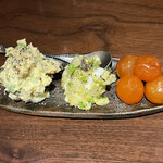 Juunikuto Sake Bonkura - 鴨の生ハムとグリーンピース&セロリのぽてさらと酒粕味噌漬けとりキンカン