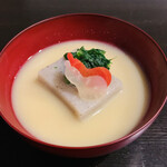 Tsuchiya - ・先付:白味噌仕立ての蕎麦豆腐　
                        　　　 春菊、人参、大根添え