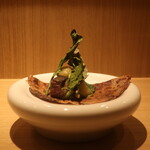 RISTORANTE IL NODO - 小坪漁港の鰆 渡辺農園の小松菜6変化 小田原志村さんの黒米粉”湘南クレープ”