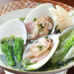Steamed local clams and seasonal vegetables