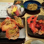 俺の魚を食ってみろ!!  - 寿司全種盛り合わせシャリ無し　毛ガニ甲羅ご飯　ハナサキガニ解体