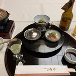 ふなや - 食前酒に先付け、道後ビール