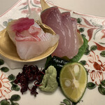 ふなや - 造り 本日のおすすめ(鯛、真イカ、カンパチ)