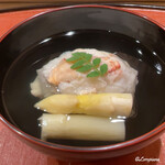 御料理 寺沢 - 毛蟹真薯とﾎﾜｲﾄｱｽﾊﾟﾗの椀物