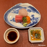 御料理 寺沢 - 造りは割醤油とちり酢で