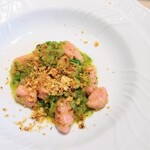 La Brianza - ビーツのニョッキ菜の花のソース香ばしパン粉。丼で食べたいくらい美味しかった一品、もちっとしつつ口どけるニョッキがやさしい味わいで、パン粉がサクサク菜の花ソースがトロトロで食感も楽しかったわ〜☆