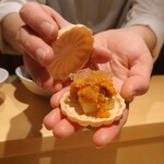 銀座 しのはら - フォアグラとあんぽ柿とウイスキーゼリーの最中