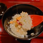 銀座 しのはら - 白海老と雲丹の蒸し寿司