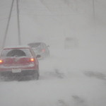 かねとも寿し - 暴風雪警報発令中、ハザードを点けながらゆっくり走ります