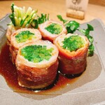 Grilled pork belly with Kyoto green onions