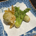 新ばし 星野 - 蕗の薹とタラの芽の天ぷら