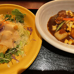 Shokusaiya Usagi Machinaka - イカ天ぷらと鶏のカレー風味