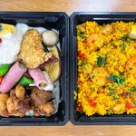 モダンカタランスパニッシュ ビキニ - ローストビーフ・チキン・野菜と、魚介と鶏肉のミックスパエリア重