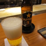 銀座おかもと - ビールはサッポロ黒ラベルのみです。