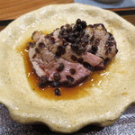 銀座おかもと - 合鴨の山椒のソース。鴨も柔らかかった。