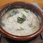 銀座おかもと - 熱々の鱈の白子のスープ。焼いた白子を裏ごししてすり流した物。