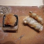 すし匠 - 2013/01/24　左：さわらの焼き物　右：さよりの皮の炙ったもの