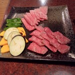 Ajitetsu - 肉の部位は忘れましたが、奥の肉はタレ向き、手前の肉は塩向きだそうです。