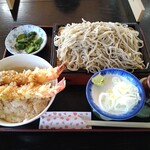 そば茶屋風の坊 - ミニ海老天丼+もり+蕎麦大盛り。