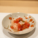 うを徳 - 2022.3 アメーラトマト 大洗ブドウエビ ブドウエビの卵 海老出汁ジュレ
