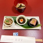 Yamagata Kyou Doryouri Obako - イワシ煮、もずくと山芋、鴨味付け