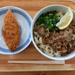 EBISU - 肉ぶっかけ1.5玉(550円)+白身魚フライ(120円)